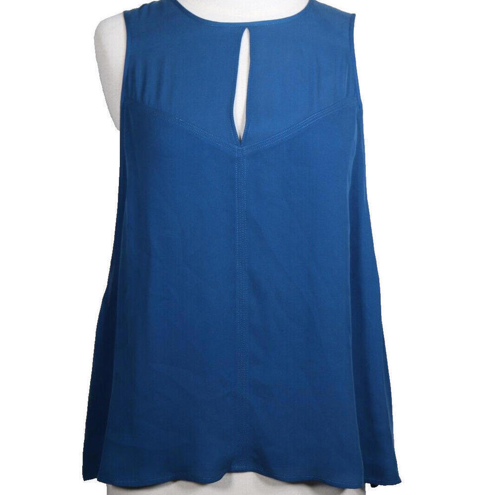 A.L.C. Women Large Blue Tunic Blouse Top Sleeveless Front Back Key Hole 100%Silk